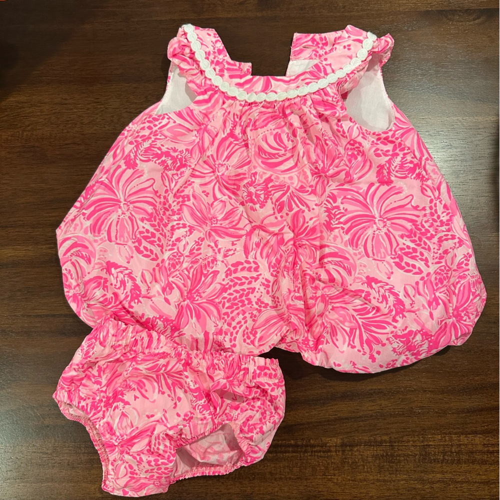 Lilly Pulitzer Pink Floral Baby Dress Set